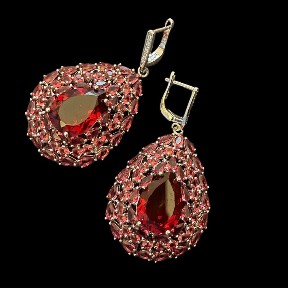 NEW Raspberry Rhodolite set in .925 special occasion & wedding earrings
